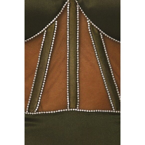 Retrofete Ludlow Dress in Army Green Large New Womens Crystal Mini Cocktail - Picture 4 of 12